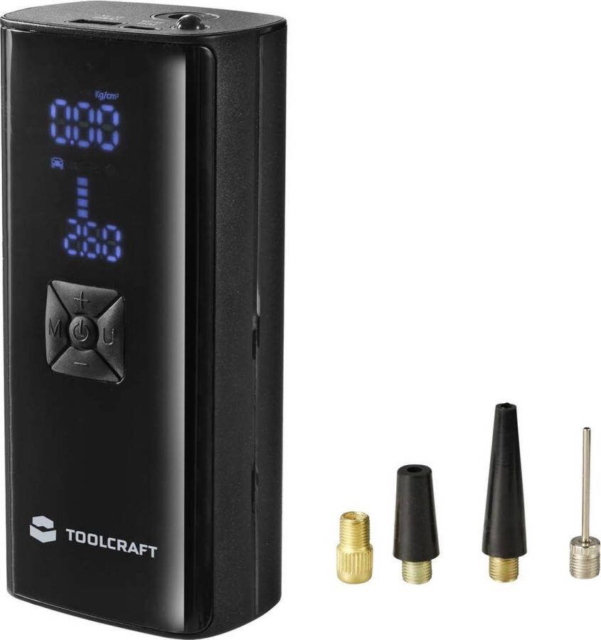 TOOLCRAFT TO-ACP-200 Compressor 10 bar Automatische afschakeling Digitaal display Knipperlicht Met Powerbank-functie