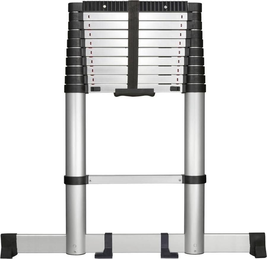 TOOLCRAFT TO-7868814 Aluminium kunststof Telescoopladder Opklapbaar Standhoogte (max.): 3.20 m Zwart zilver EN 131 10.1