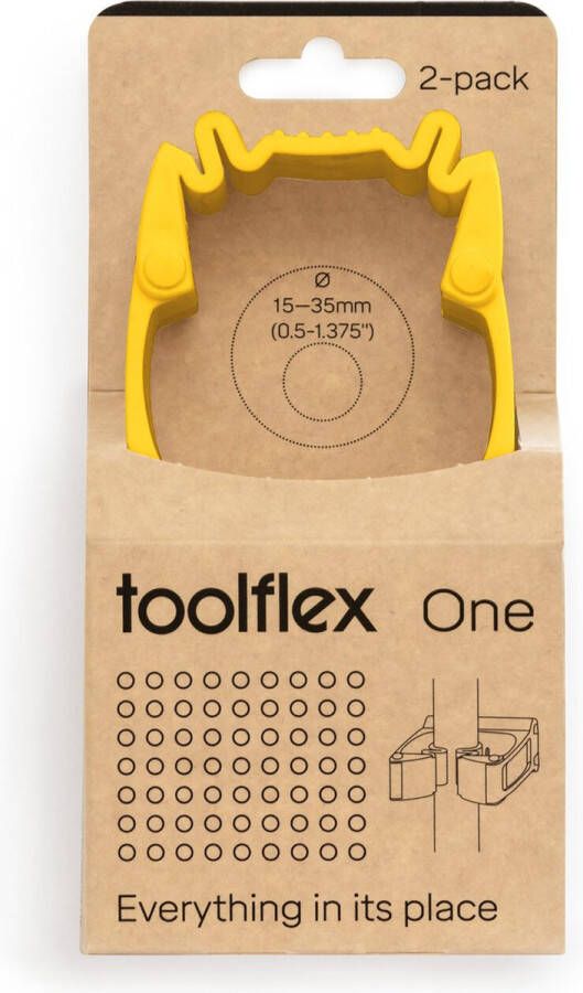 Toolflex One 2-Pack Gereedschapshouders met Gele Adapter Geschikt voor Ø15-35 mm Gereedschappen Muurbevestiging met Veilige Installatiekit Ruimtebesparend en Veilig Exclusief voor One en