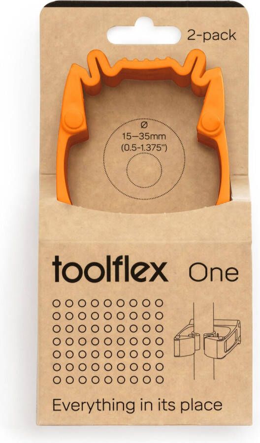 Toolflex One 2-Pack Gereedschapshouders met Oranje Adapter Geschikt voor Ø15-35 mm Gereedschappen Muurbevestiging met Veilige Installatiekit Ruimtebesparend en Veilig Exclusief voor One en