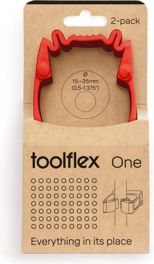 Toolflex One 2-Pack Gereedschapshouders met Rode Adapter Geschikt voor Ø15-35 mm Gereedschappen Muurbevestiging met Veilige Installatiekit Ruimtebesparend en Veilig Exclusief voor One en