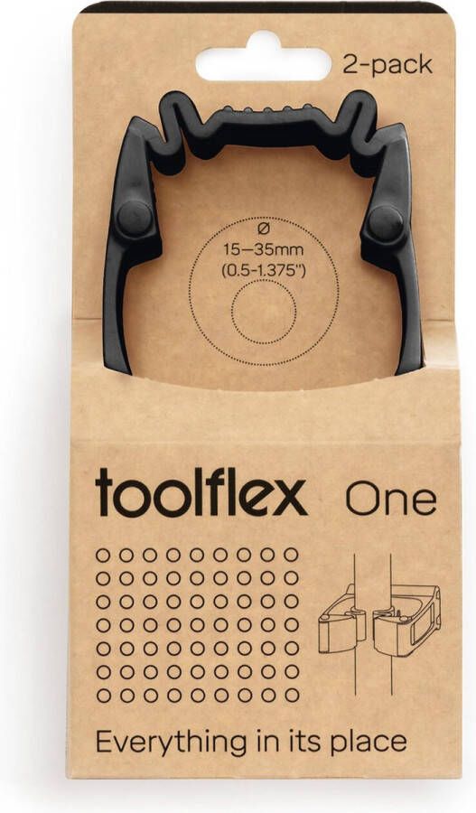 Toolflex One 2-Pack Gereedschapshouders met Zwart Adapter Geschikt voor Ø15-35 mm Gereedschappen Muurbevestiging met Veilige Installatiekit Ruimtebesparend en Veilig Exclusief voor One en
