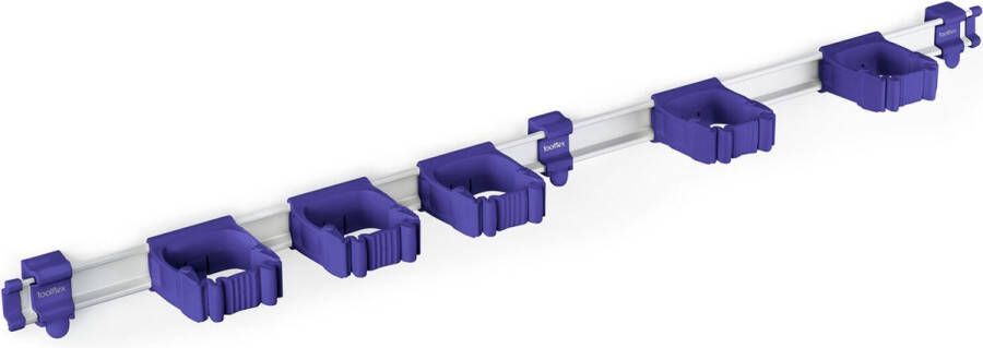 Toolflex One Gereedschapsophangsysteem 94 cm Aluminium Rail Paars 5 Flexibele Houders Geschikt voor Ø15-35 mm Gereedschappen Eenvoudige Installatie Ruimtebesparend en Veilig Inclusief Montagemateriaal