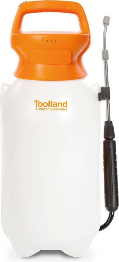 Toolland Drukspuit elektrisch herlaadbare batterij telescopische lans regelbare sproeikop schouderriem 8 liter wit oranje zwart
