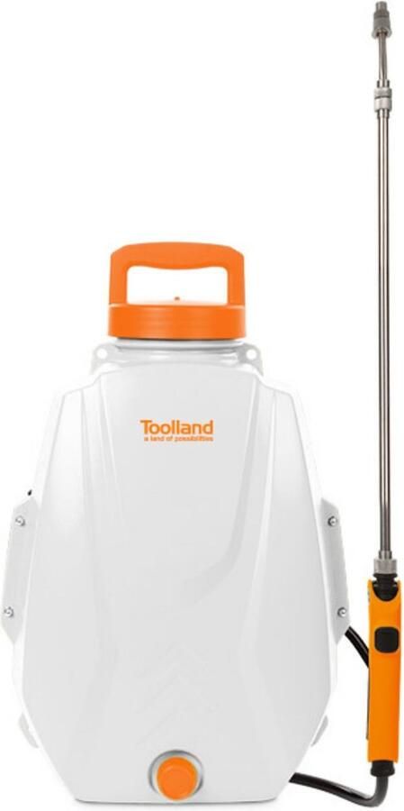 Toolland Drukspuit Rugspuit elektrisch herlaadbare batterij telescopische lans regelbare sproeikop gewatteerde schouderriemen 12 liter wit oranje zwart