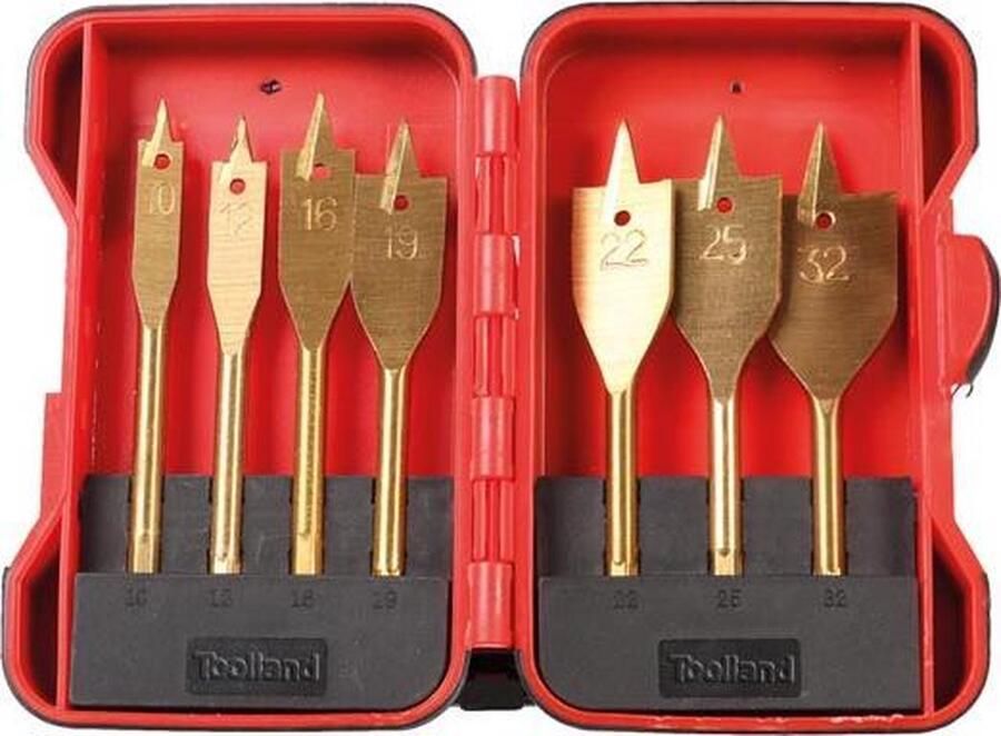 Toolland Speedboren voor hout titanium coating set van 7 stuks maten Ø 10-12-16-19-22-25-32 mm