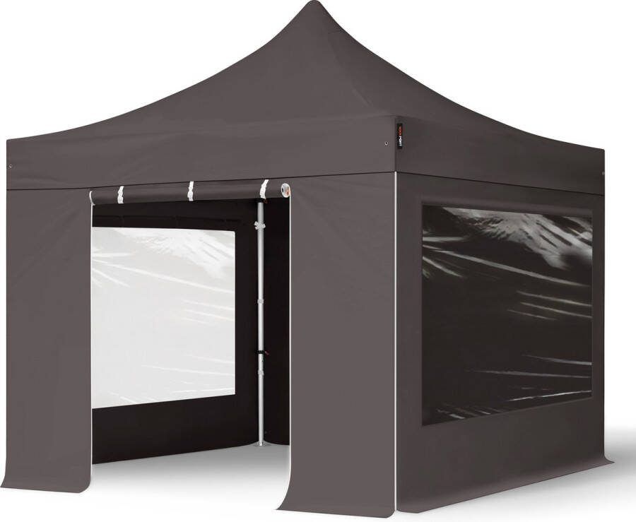 TOOLPORT 3x3 m Easy Up partytent Vouwpaviljoen met zijwanden (2 panorama) PROFESSIONAL alu 40mm donkergrijs