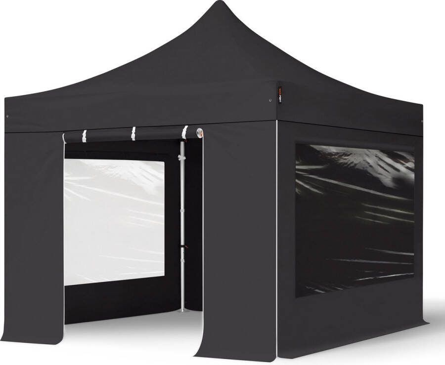 TOOLPORT 3x3 m Easy Up partytent Vouwpaviljoen met zijwanden (2 panorama) PROFESSIONAL alu 40mm zwart