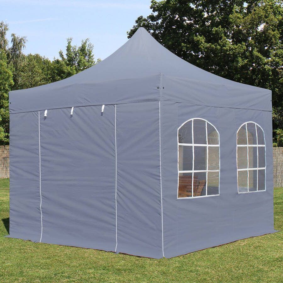 TOOLPORT 3x3 m Easy Up partytent Vouwpaviljoen met zijwanden (4 vensters) PROFESSIONAL alu 40mm donkergrijs