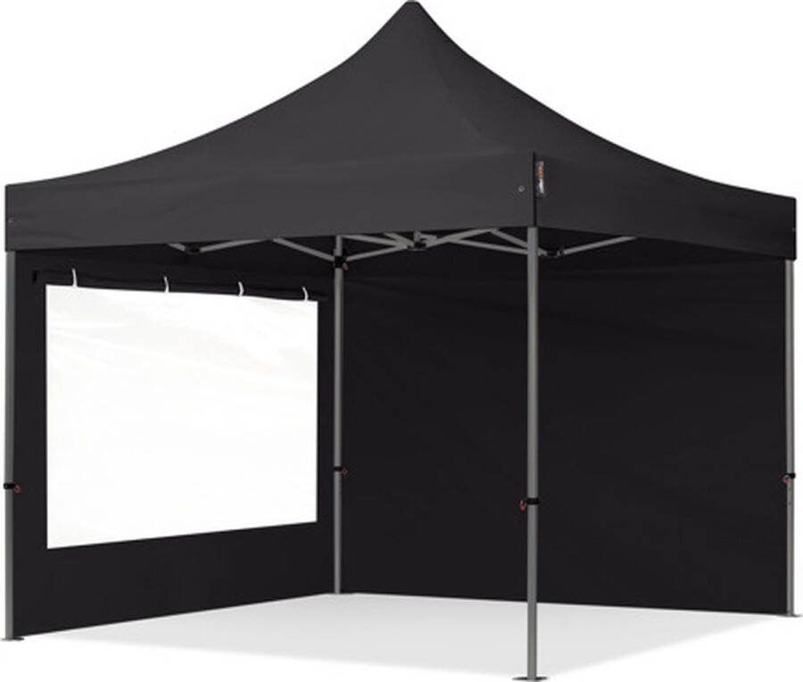 TOOLPORT 3x3 m Easy Up partytent Vouwpaviljoen PREMIUM staal 40mm met zijwanden (panorama) zwart