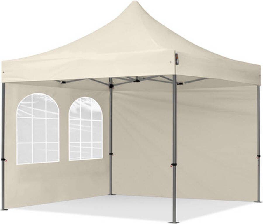 TOOLPORT 3x3 m Easy Up partytent Vouwpaviljoen PREMIUM staal 40mm met zijwanden (vensters) crème