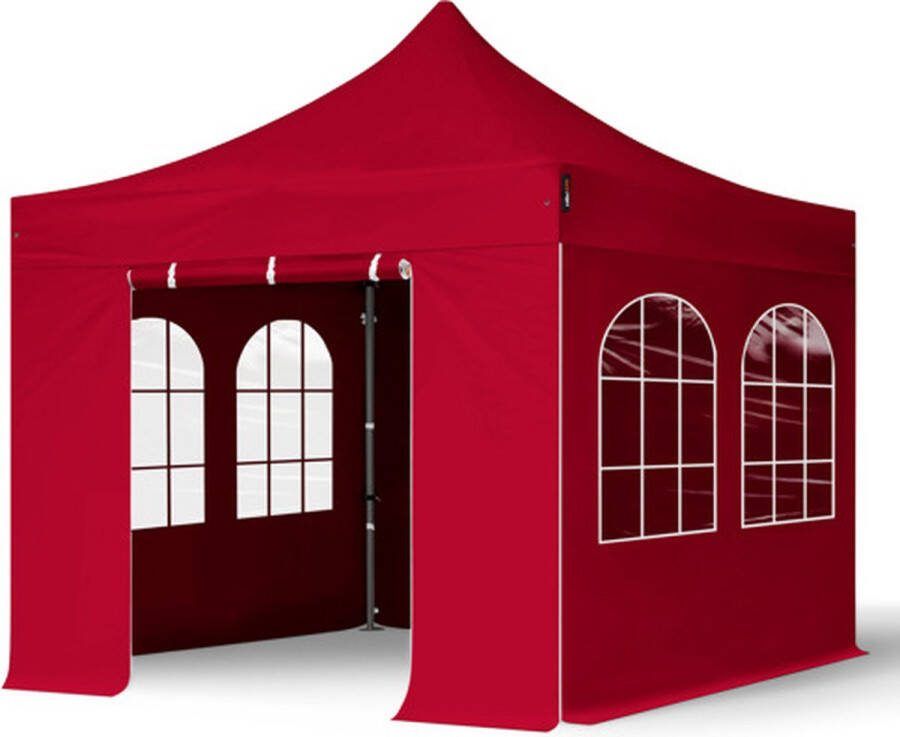 TOOLPORT 3x3 m Easy Up partytent Vouwpaviljoen PREMIUM staal 40mm met zijwanden (vensters) rood