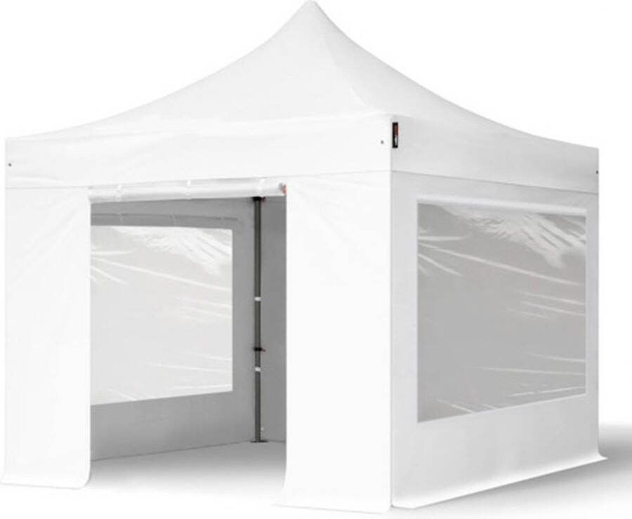 TOOLPORT 3x3 m Easy Up partytent Vouwpaviljoen PVC brandvertragend met zijwanden (2 panorama) PREMIUM staal 40mm wit