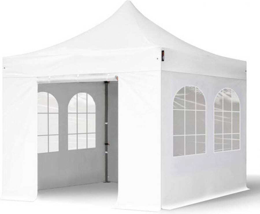 TOOLPORT 3x3 m Easy Up partytent Vouwpaviljoen PVC brandvertragend met zijwanden (4 vensters) PREMIUM staal 40mm wit