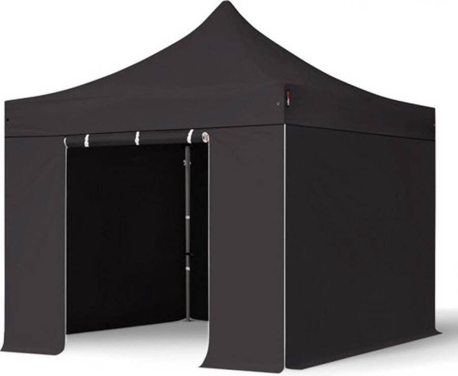 TOOLPORT 3x3 m Easy Up partytent Vouwpaviljoen PVC brandvertragend met zijwanden PREMIUM staal 40mm zwart