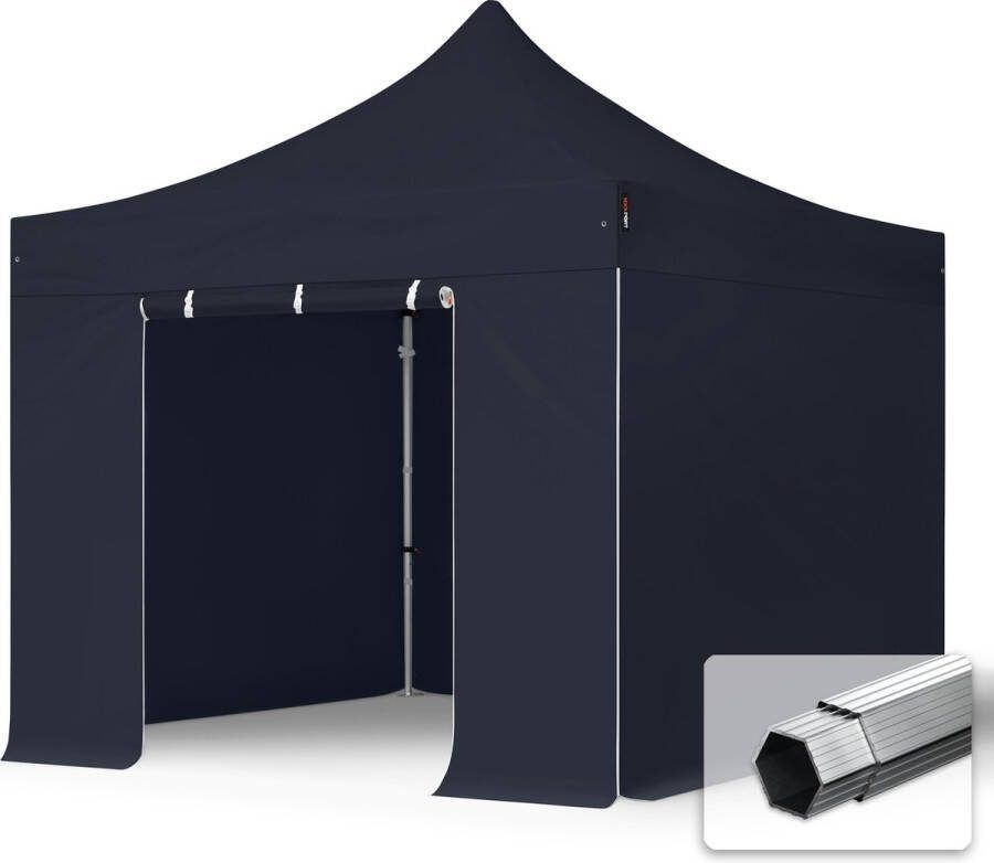 TOOLPORT 3x3 m Easy Up partytent Vouwpaviljoen PVC brandvertragend met zijwanden PROFESSIONAL alu 40mm zwart