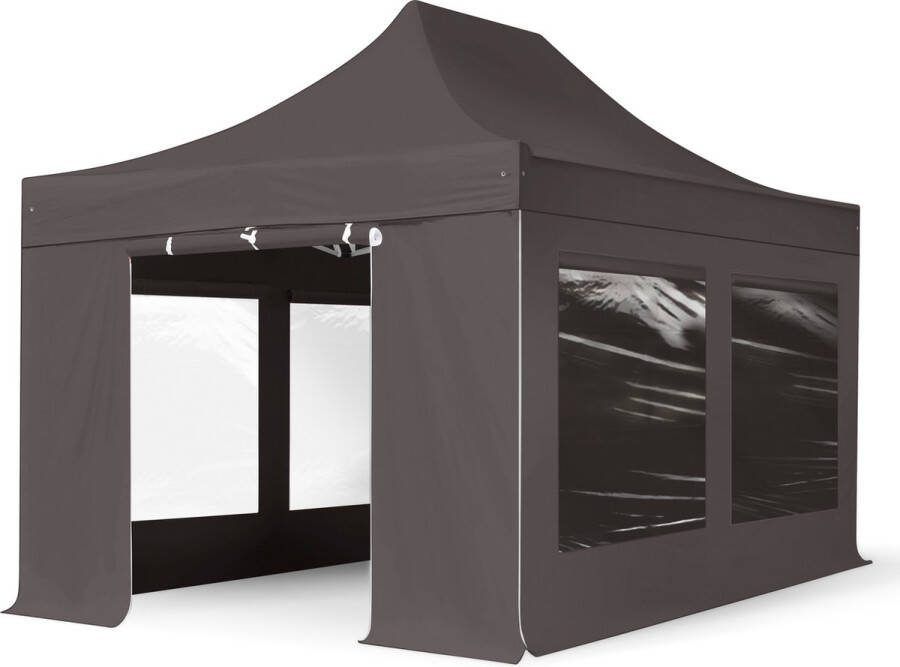 TOOLPORT 3x4 5 m Easy Up partytent Vouwpaviljoen met zijwanden (4 panorama) PROFESSIONAL alu 40mm donkergrijs