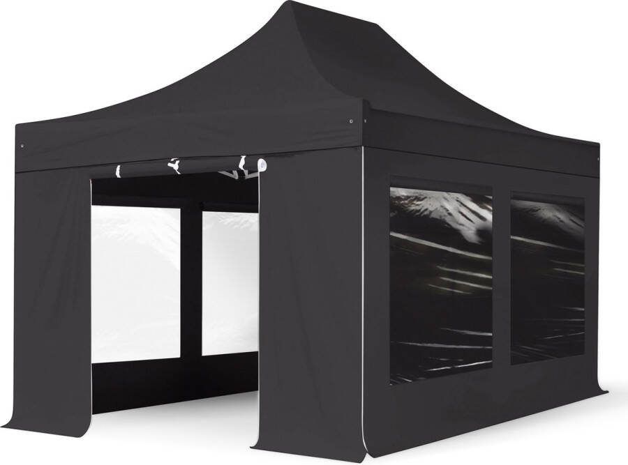 TOOLPORT 3x4 5 m Easy Up partytent Vouwpaviljoen met zijwanden (4 panorama) PROFESSIONAL alu 40mm zwart