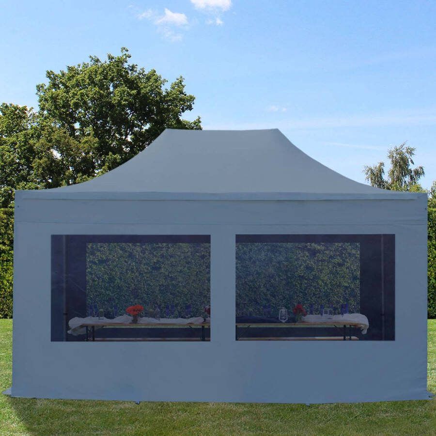 TOOLPORT 3x4 5 m Easy Up partytent Vouwpaviljoen PREMIUM staal 40mm met zijwanden (panorama) donkergrijs
