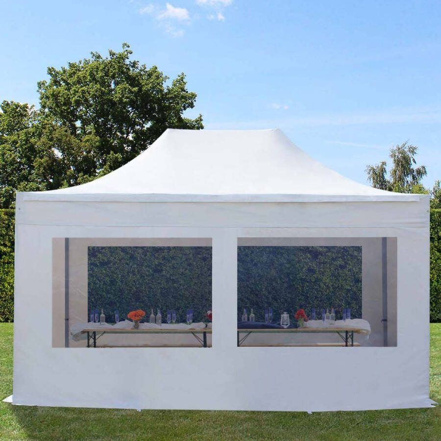 TOOLPORT 3x4 5 m Easy Up partytent Vouwpaviljoen PREMIUM staal 40mm met zijwanden (panorama) wit