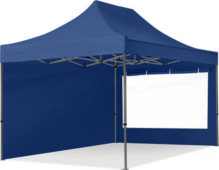 TOOLPORT 3x4 5m Easy Up partytent Vouwpaviljoen PREMIUM staal 40mm met zijwanden (panorama) blauw
