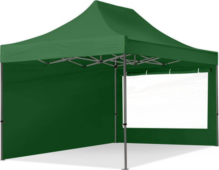 TOOLPORT 3x4 5m Easy Up partytent Vouwpaviljoen PREMIUM staal 40mm met zijwanden (panorama) donkergroen