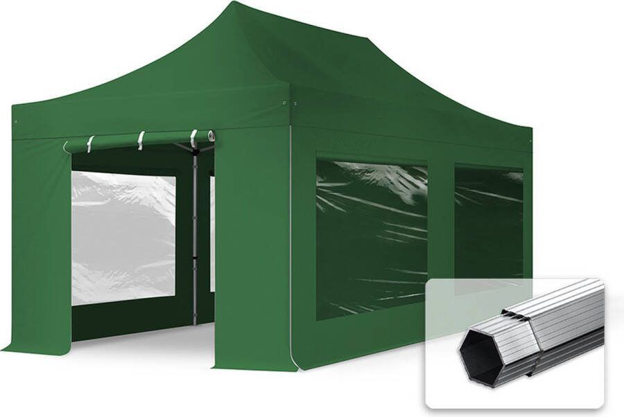 TOOLPORT 3x6 m Easy Up partytent Vouwpaviljoen met zijwanden (4 panorama) PROFESSIONAL alu 40mm donkergroen