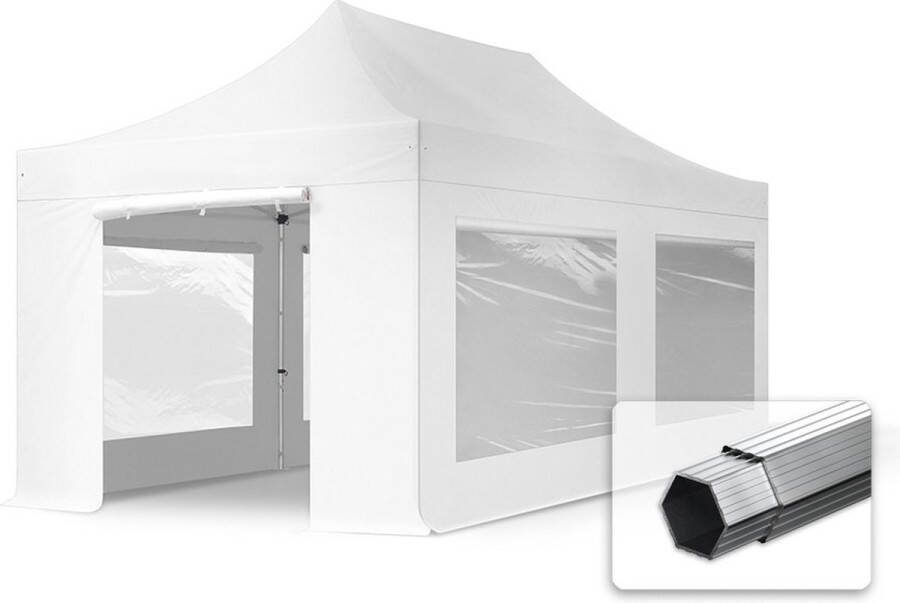 TOOLPORT 3x6 m Easy Up partytent Vouwpaviljoen met zijwanden (4 panorama) PROFESSIONAL alu 40mm wit