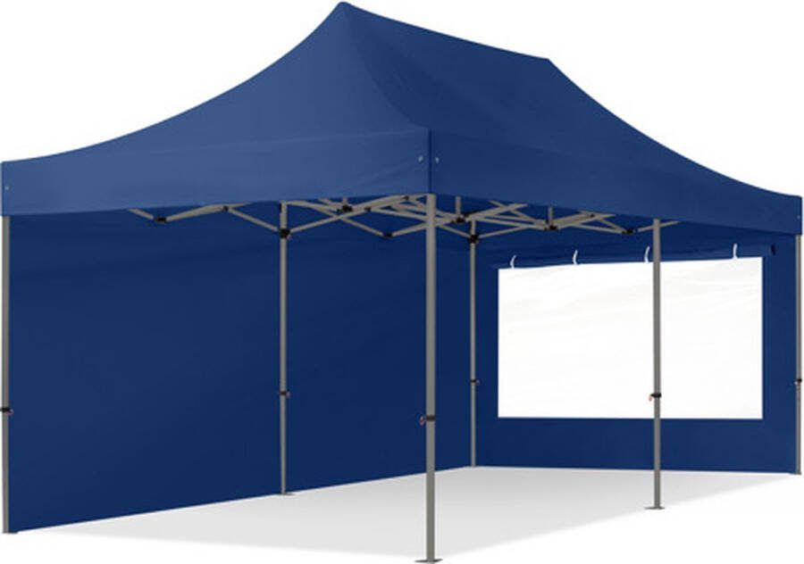 TOOLPORT 3x6 m Easy Up partytent Vouwpaviljoen PREMIUM staal 40mm met zijwanden (panorama) blauw
