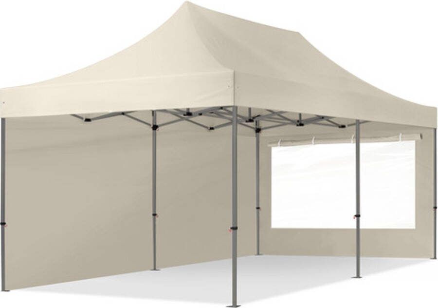 TOOLPORT 3x6 m Easy Up partytent Vouwpaviljoen PREMIUM staal 40mm met zijwanden (panorama) crème