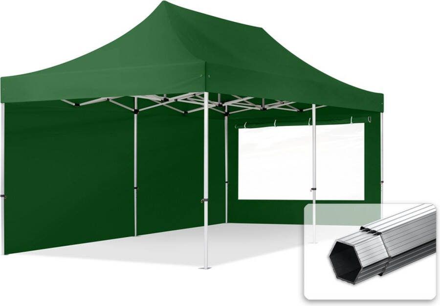 TOOLPORT 3x6 m Easy Up partytent Vouwpaviljoen PROFESSIONAL alu 40mm met zijwanden (panorama) donkergroen