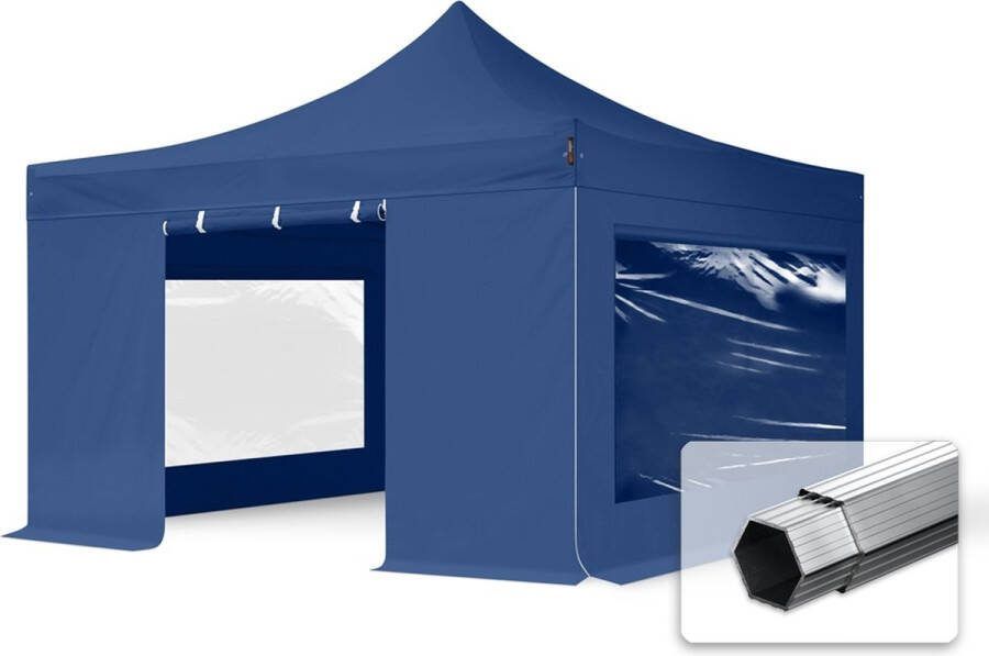 TOOLPORT 4x4 m Easy Up partytent Vouwpaviljoen met zijwanden (2 panorama) PROFESSIONAL alu 40mm blauw