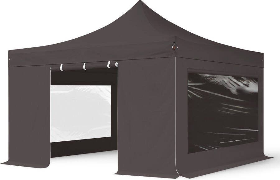 TOOLPORT 4x4 m Easy Up partytent Vouwpaviljoen met zijwanden (2 panorama) PROFESSIONAL alu 40mm donkergrijs