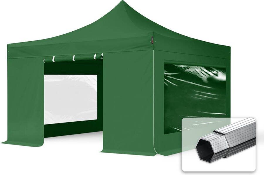 TOOLPORT 4x4 m Easy Up partytent Vouwpaviljoen met zijwanden (2 panorama) PROFESSIONAL alu 40mm donkergroen