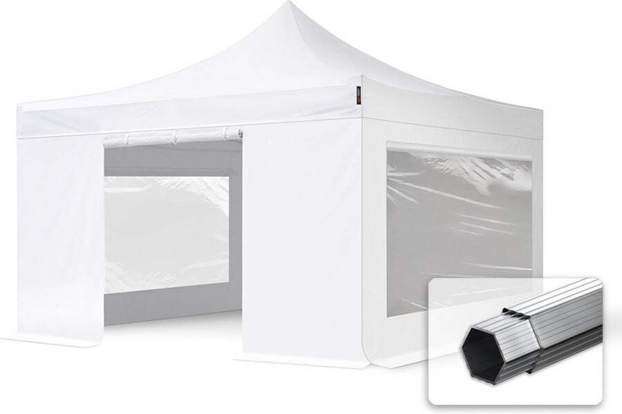 TOOLPORT 4x4 m Easy Up partytent Vouwpaviljoen met zijwanden (2 panorama) PROFESSIONAL alu 40mm wit