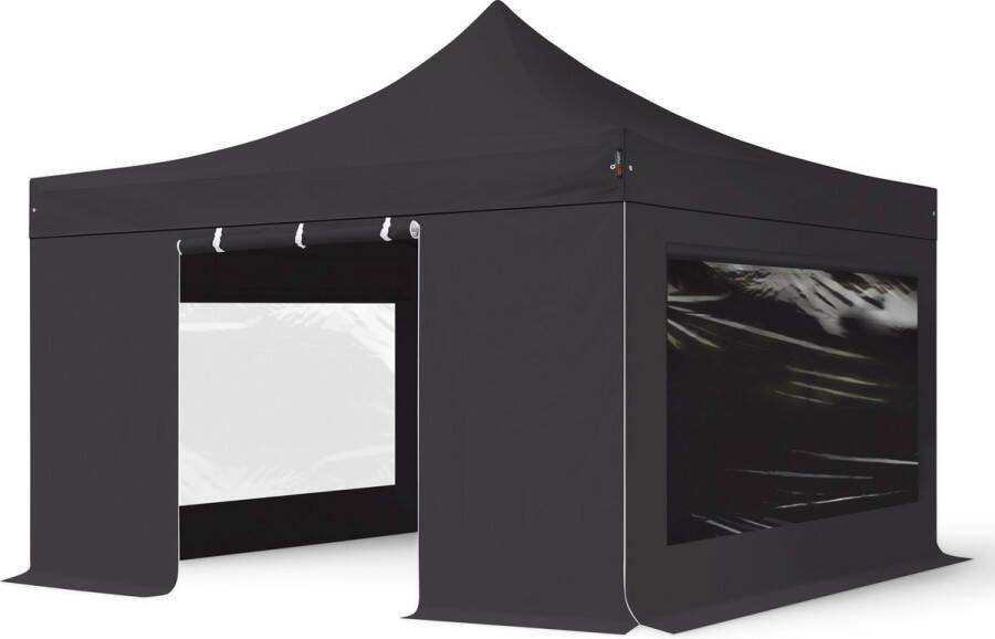 TOOLPORT 4x4 m Easy Up partytent Vouwpaviljoen met zijwanden (2 panorama) PROFESSIONAL alu 40mm zwart