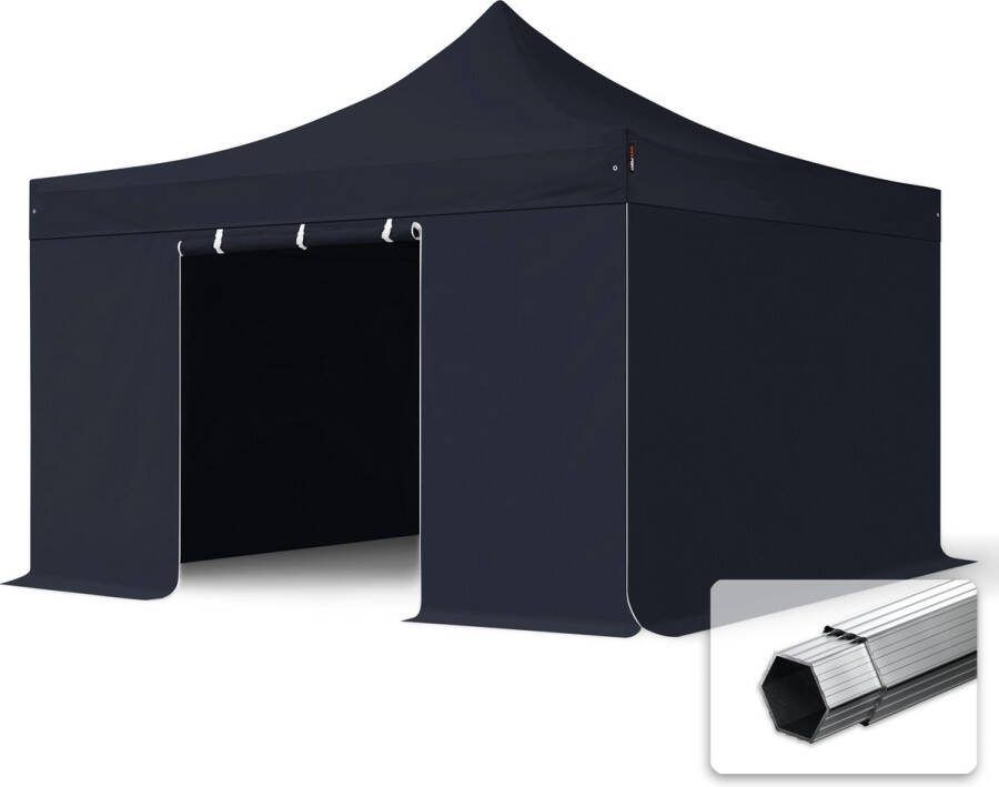TOOLPORT 4x4 m Easy Up partytent Vouwpaviljoen PVC brandvertragend met zijwanden PROFESSIONAL alu 40mm zwart