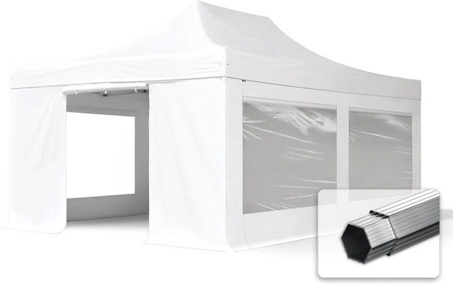 TOOLPORT 4x6 m Easy Up partytent Vouwpaviljoen met zijwanden (4 panorama) PROFESSIONAL alu 50 mm wit