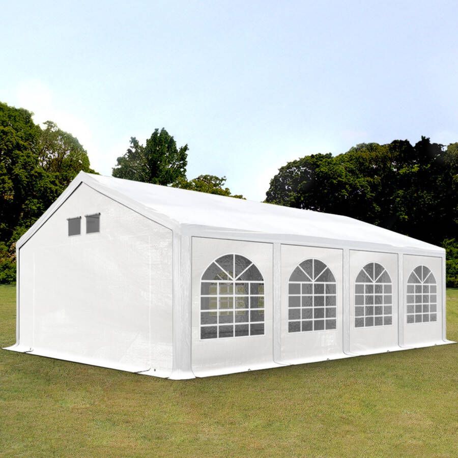 TOOLPORT partytent 4x8 m in wit Professioneel PE-zeil 550 N Waterdichte UV-bescherming met GRONDFAME Tuin