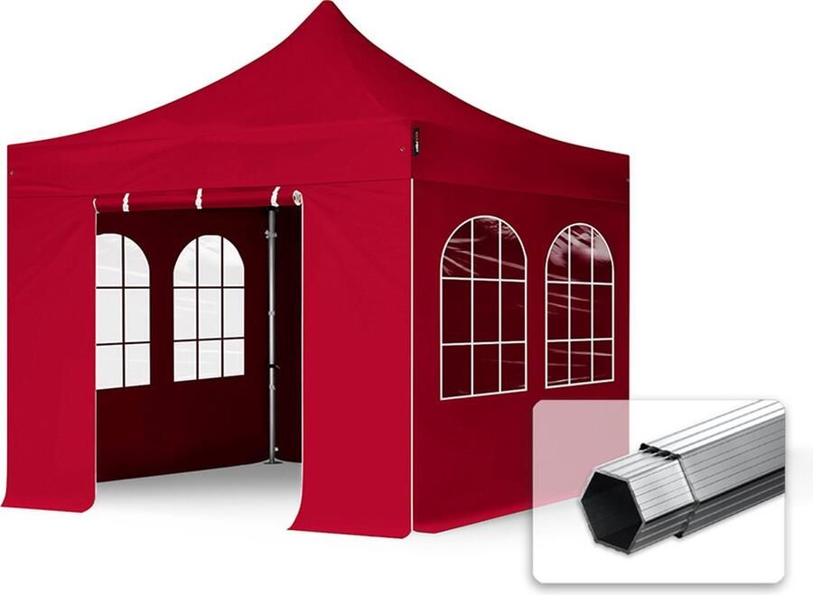 TOOLPORT 3x3 m Easy Up partytent Vouwpaviljoen met zijwanden (4 venster) PROFESSIONAL alu 40mm rood