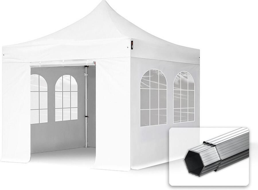 TOOLPORT 3x3m Easy Up partytent Vouwpaviljoen PVC brandvertragend met zijwanden (4 vensters) PROFESSIONAL alu 40mm wit