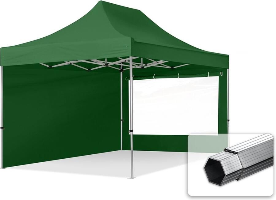 TOOLPORT 3x4 5 m Easy Up partytent Vouwpaviljoen PROFESSIONAL alu 40mm met zijwanden (panorama) donkergroen