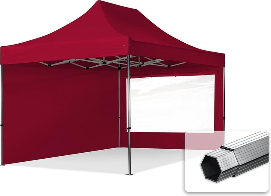 TOOLPORT 3x4 5 m Easy Up partytent Vouwpaviljoen PROFESSIONAL alu 40mm met zijwanden (panorama) rood