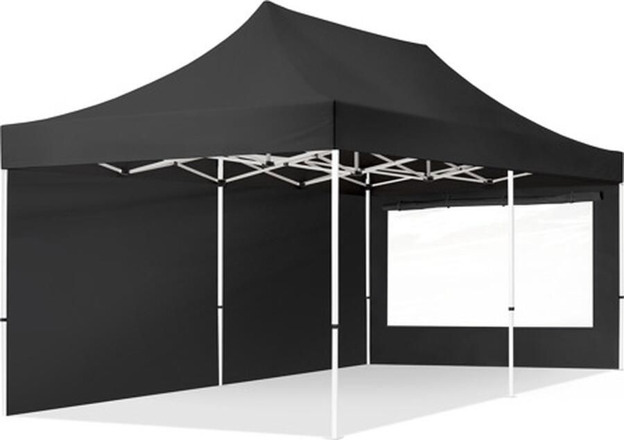 TOOLPORT 3x6 m Easy Up partytent Vouwpaviljoen ECONOMY staal 30mm met zijwanden (panorama) zwart
