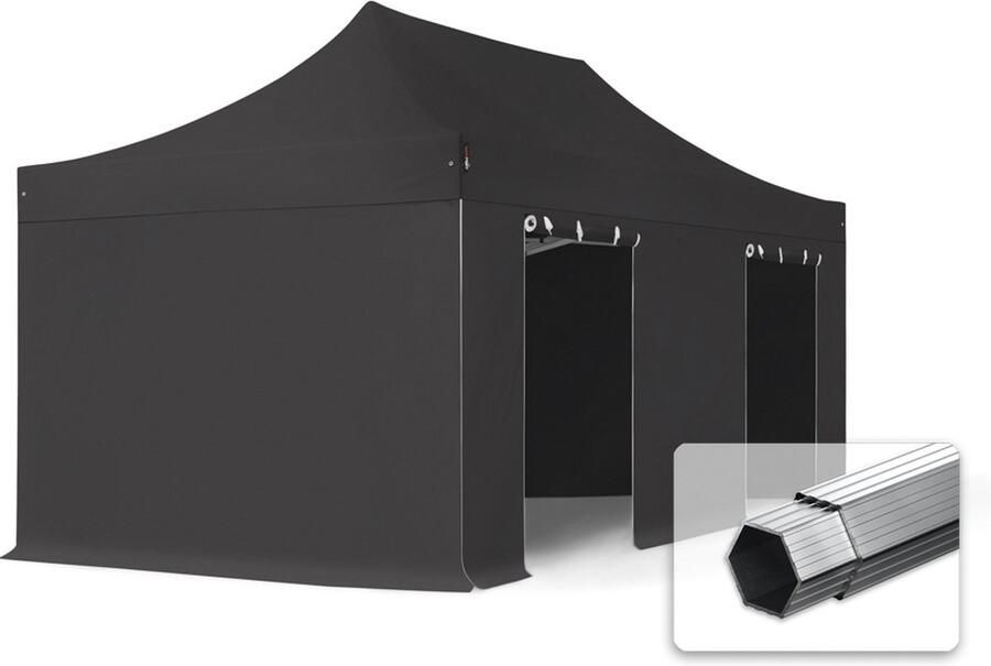 TOOLPORT 3x6 m Easy Up partytent Vouwpaviljoen met zijwanden PROFESSIONAL alu 40mm zwart