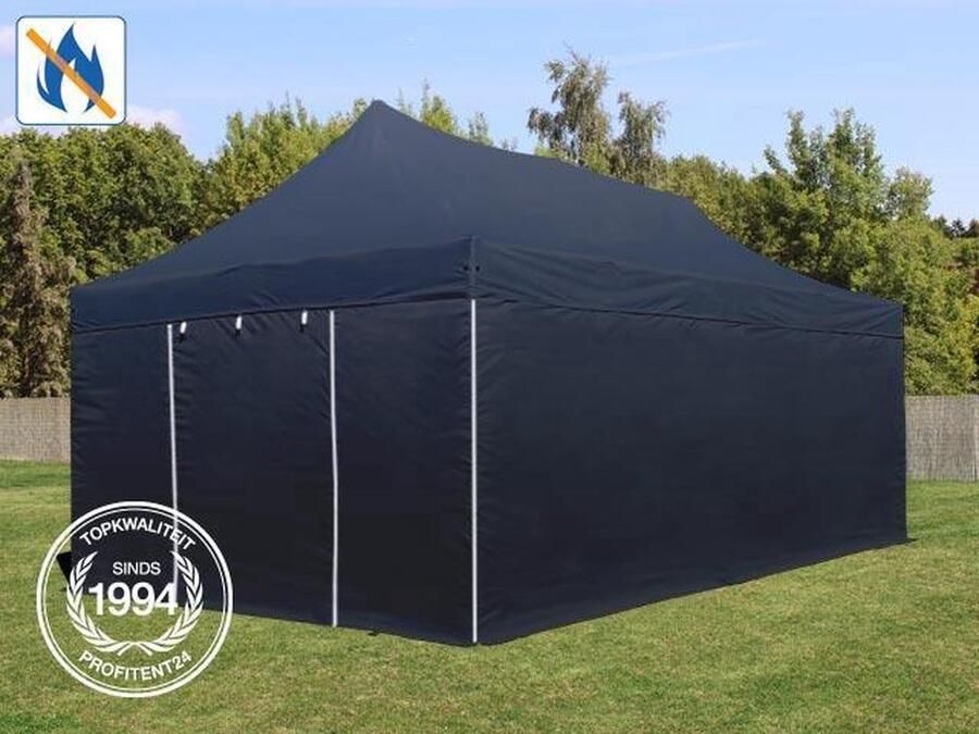 TOOLPORT 4x6 m Easy Up partytent Vouwpaviljoen PVC brandvertragend met zijwanden PROFESSIONAL alu 50 mm zwart