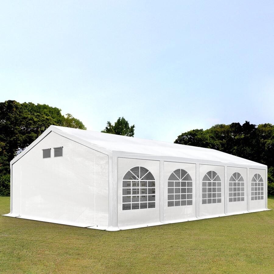 TOOLPORT partytent 5x10 m in wit Professioneel PE-zeil 550 N Waterdichte UV-bescherming met GRONDFAME Tuin