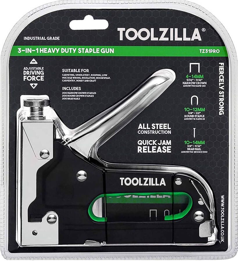 Toolzilla Handtacker set voor hout en tuin Functionele en effectieve tacker met nietjes Krachtig tackerpistool met regelbare schietkracht incl. 600 nietjes