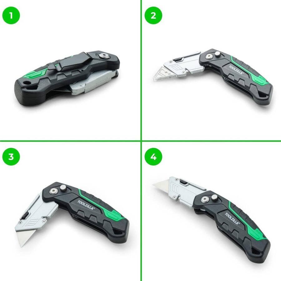 Toolzilla Intrekbaar mes Opvouwbare doossnijder voor zwaar gebruik Vlijmscherp mes Perfect voor karton tapijt touw dozen rubber en leer Perfect voor thuiskantoor en buitenkamperen