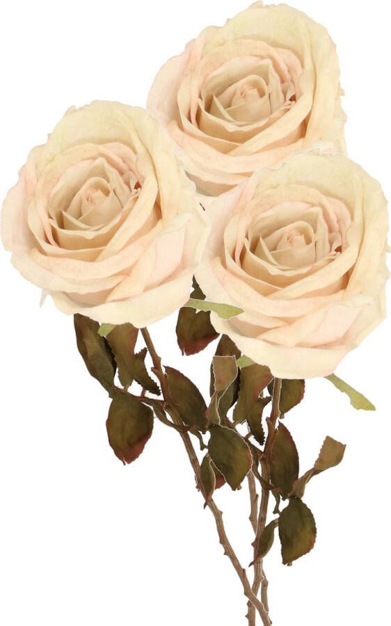 Top Art Kunstbloem roos Calista 3x wit creme 66 cm kunststof steel decoratie bloemen Kunstbloemen